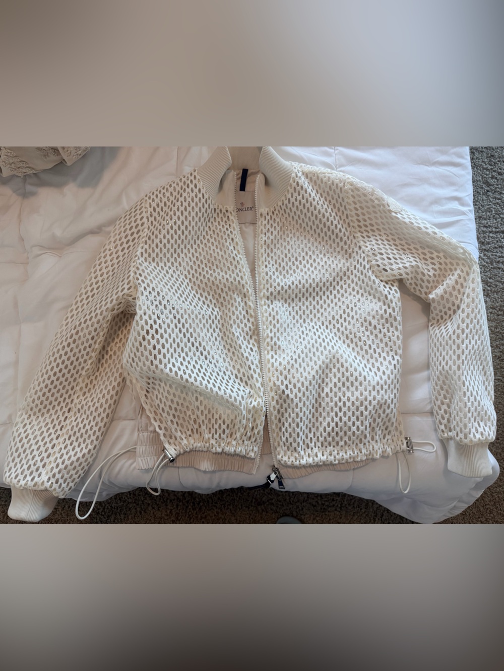 Moncler Ivory Mesh Bomber Jacket